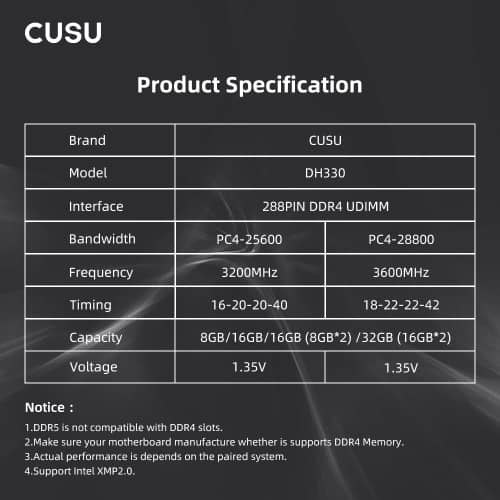 CUSU DDR4 RAM 8GB/16GB 3200MHZ 6