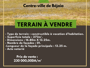 Vente terrain bejaia ( béjaia ) immobilier